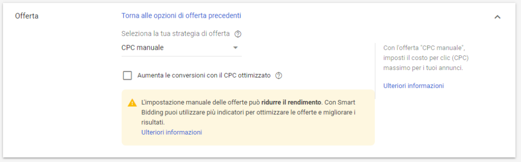 Strategia di offerta Campagna Google Ads