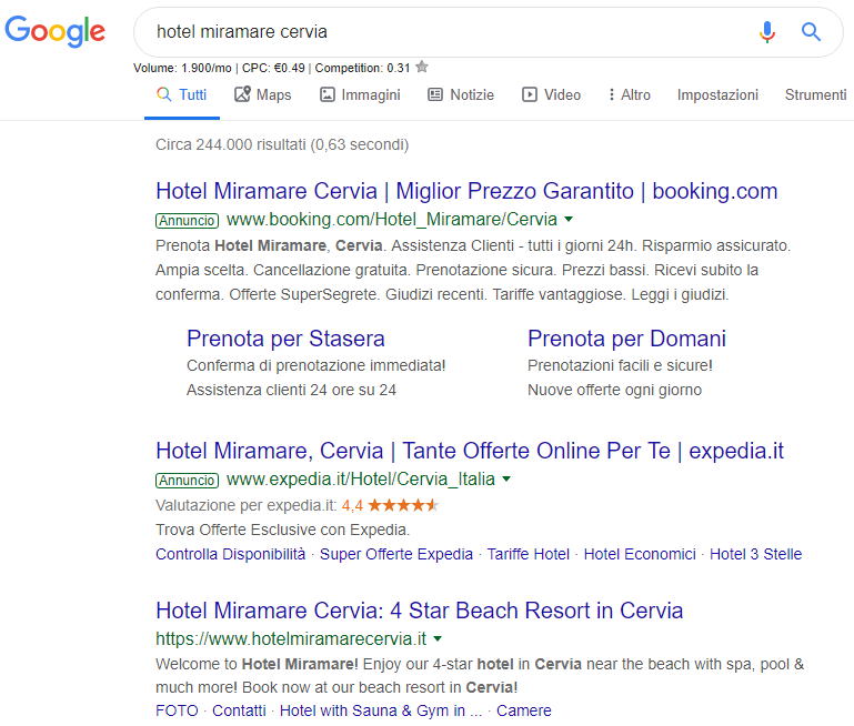 Esempio ricerca Brand su Google